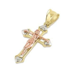 Tri-Color Solid 14K Gold ✨ Crucifix